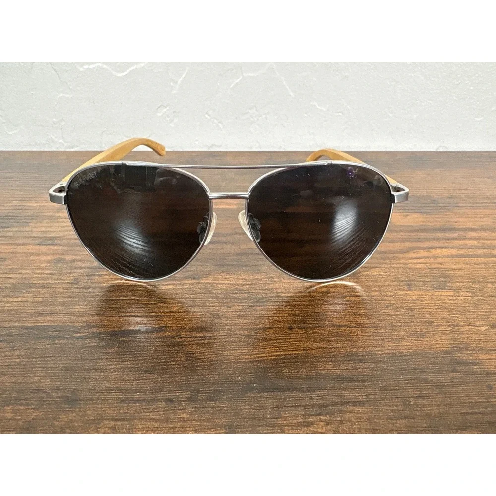 Blue Planet Amador BP 10346 Polarized Aviator Sunglasses Silver Wood Handmade